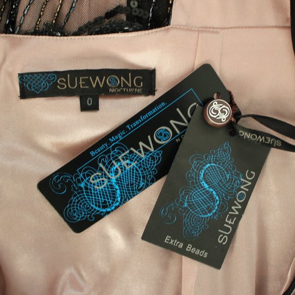 NEW Sue Wong 1920s Gatsby Art Deco Black Rose Beaded & Sequined Cocktail Dress 0 - Picture 12 of 12